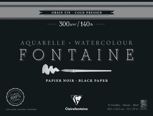 Fontaine Noir bloc collé 1 côté 12F 48,3x63,5cm 300g grain fin