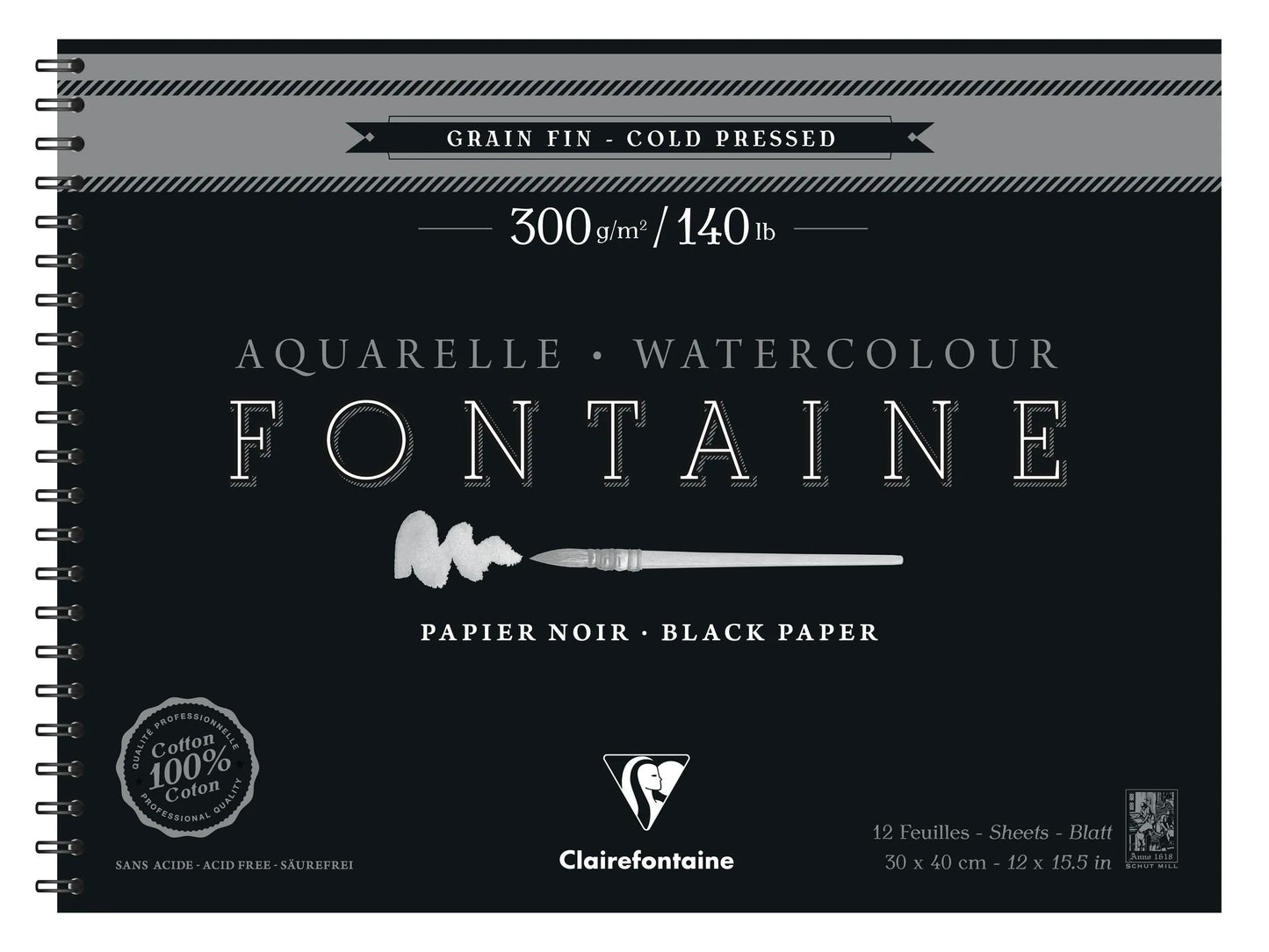 Fountain Black Album Spirale 12F 30x40cm 300g Feinkorn (Paket x2)