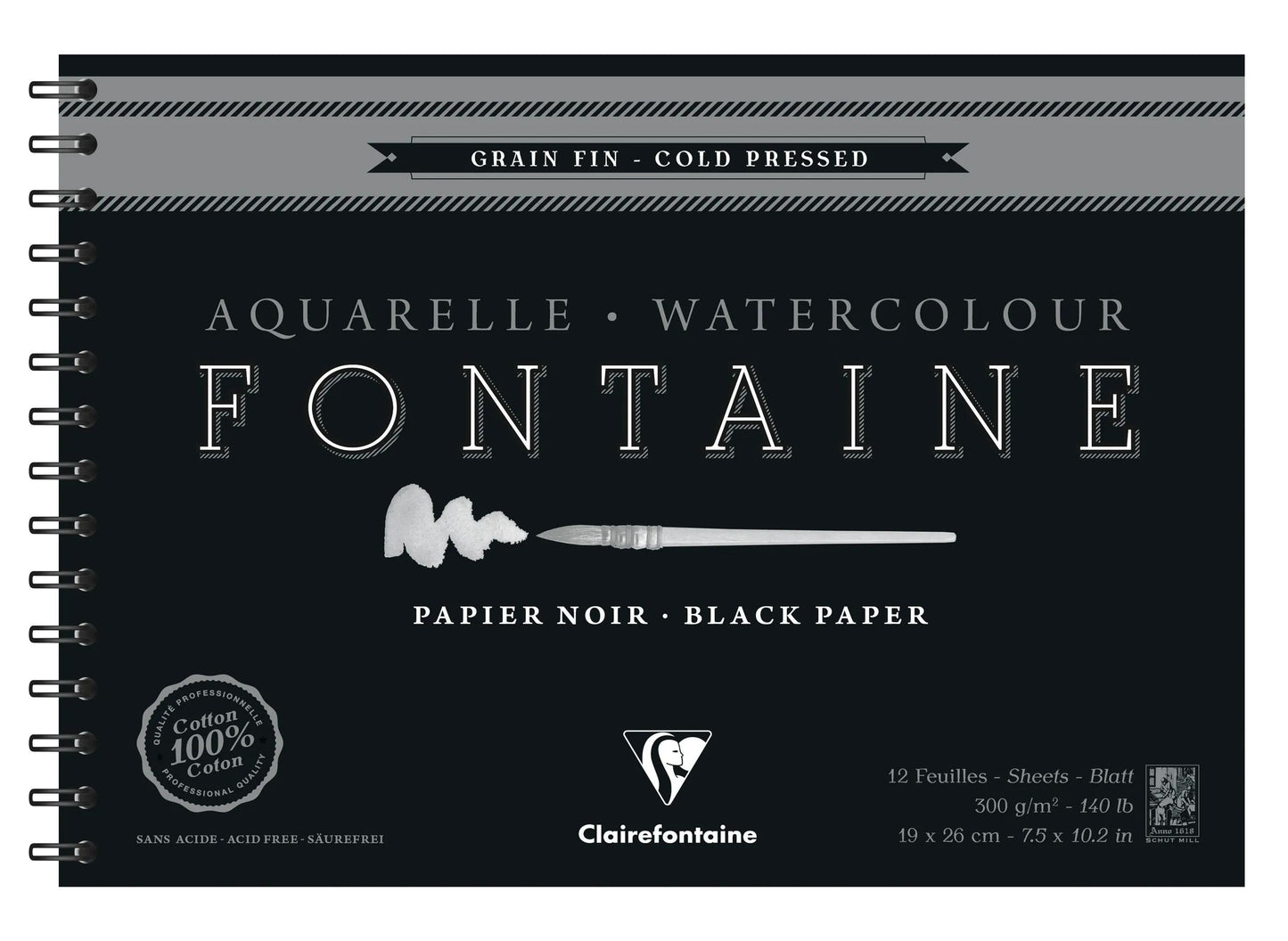 Fountain Black Spiral Album 12F 19x26cm 300g Feinkorn (Paket x2)