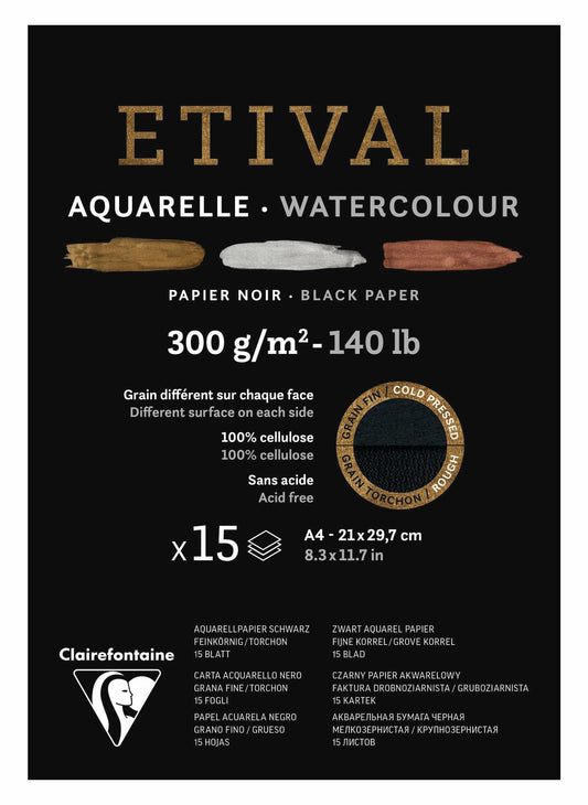 Etival Black block glued 1 side 15F A4 300g double grain (Pack x5)