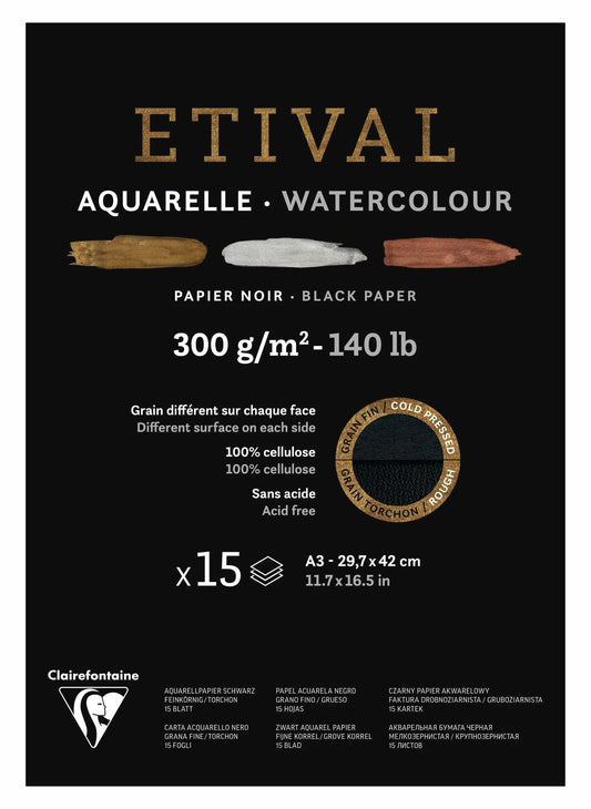 Etival Black block glued 1 side 15F A3 300g double grain (Pack x5)
