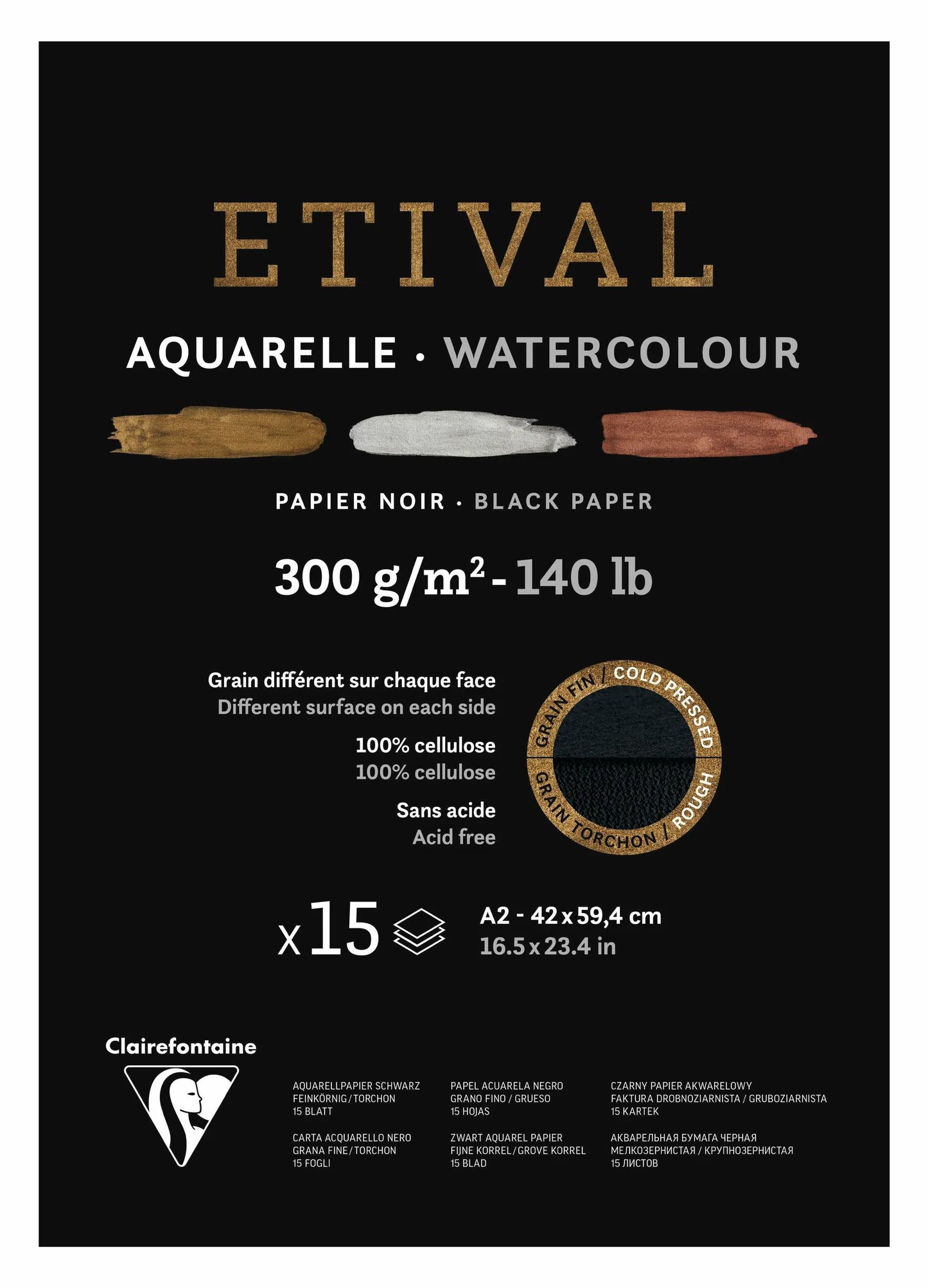 Etival Black block glued 1 side 15F A2 300g double grain