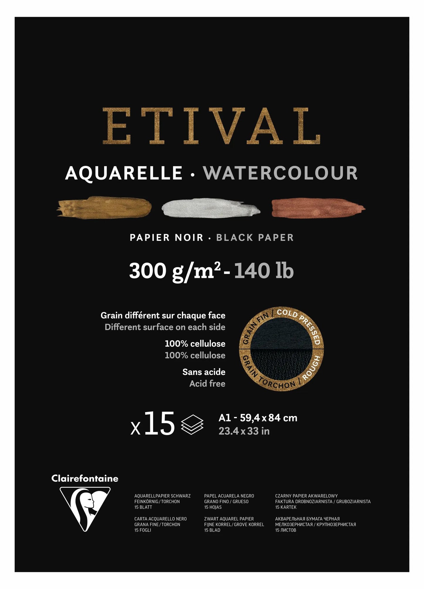 Etival Black block glued 1 side 15F A1 300g double grain