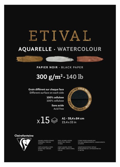 Blocco nero Etival incollato 1 lato 15F A1 300g doppio grano