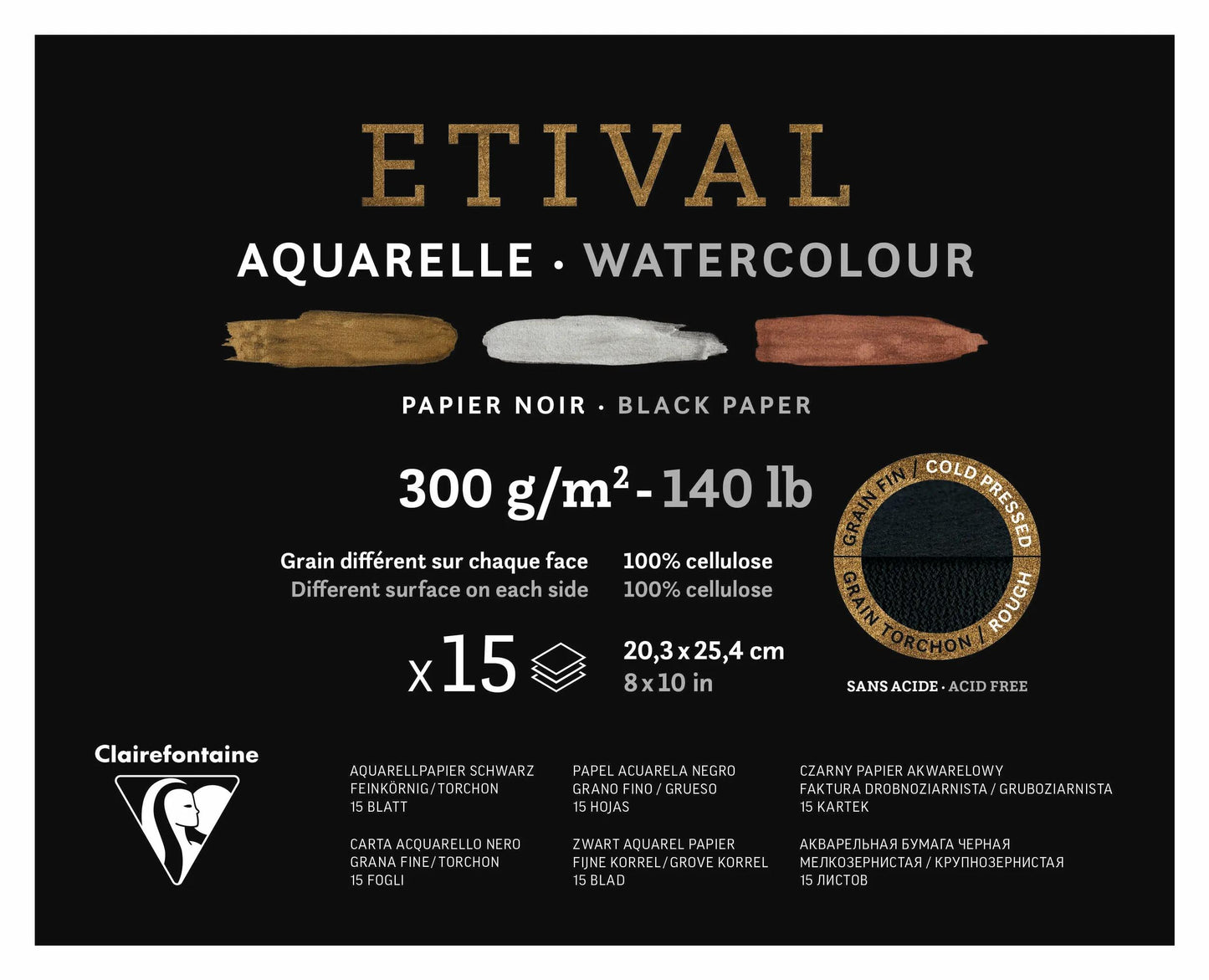 Etival Black block glued 1 side 15F 20.3x25.4cm 300g double grain (Pack x2)