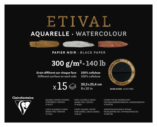 Etival Black block glued 1 side 15F 20.3x25.4cm 300g double grain (Pack x2)