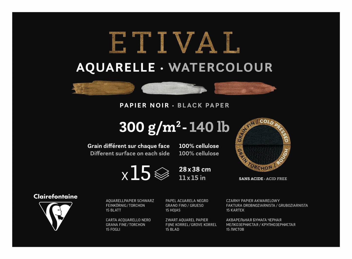 Etival Black block glued 1 side 15F 28x38cm 300g double grain (Pack x2)