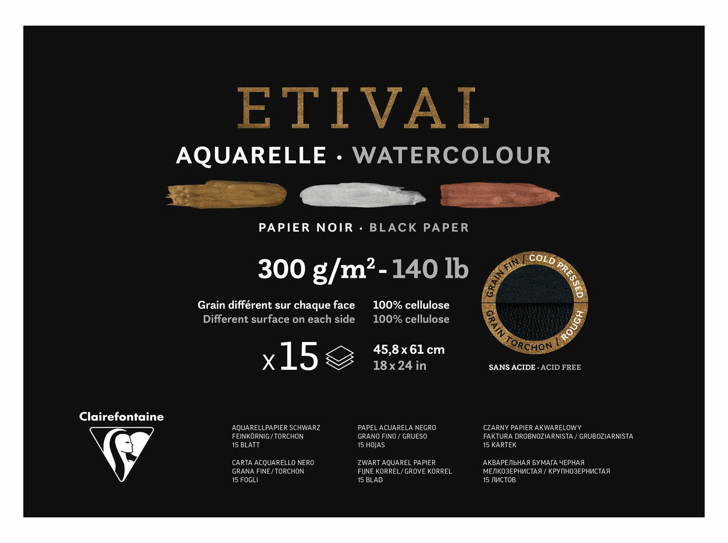 Etival Black block glued 1 side 15F 45.8x61cm 300g double grain