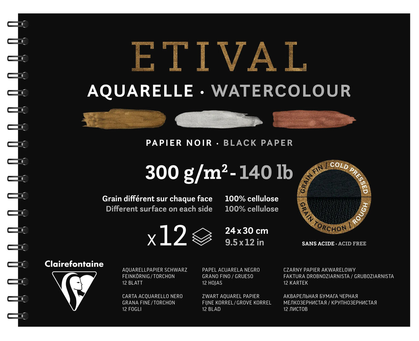 Etival Black album spiral 12F 24x30cm 300g double grain (Pack x5)