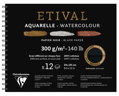 Etival Black Album Spirale 12F 24x30cm 300g Doppelkorn (5er-Pack)