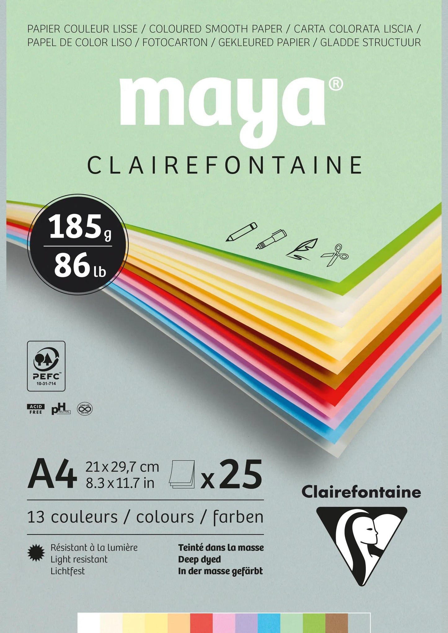 Blocco Maya incollato 25F A4 185g (Pacchetto x5)