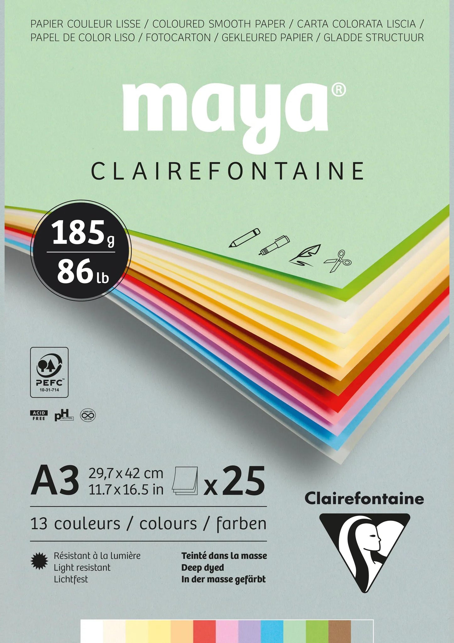Blocco Maya incollato 25F A3 185g (Pacchetto x3)