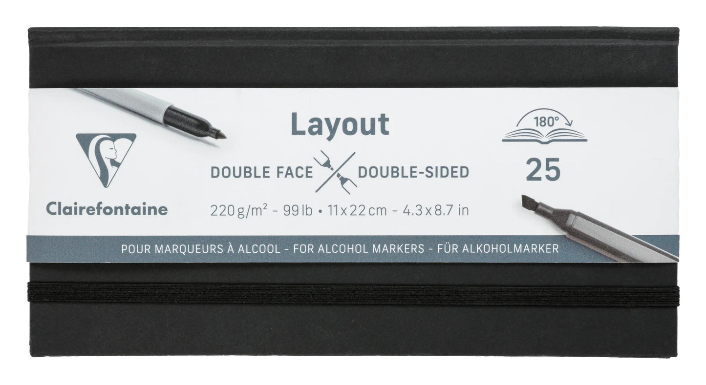 Double-sided layout notebook flat opening 25F 11x22cm 220g - Black (Pack x2)