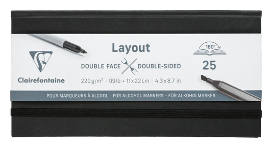 Doppelseitiges Layout Notebook flache Öffnung 25F 11x22cm 220g - Schwarz (2er-Pack)