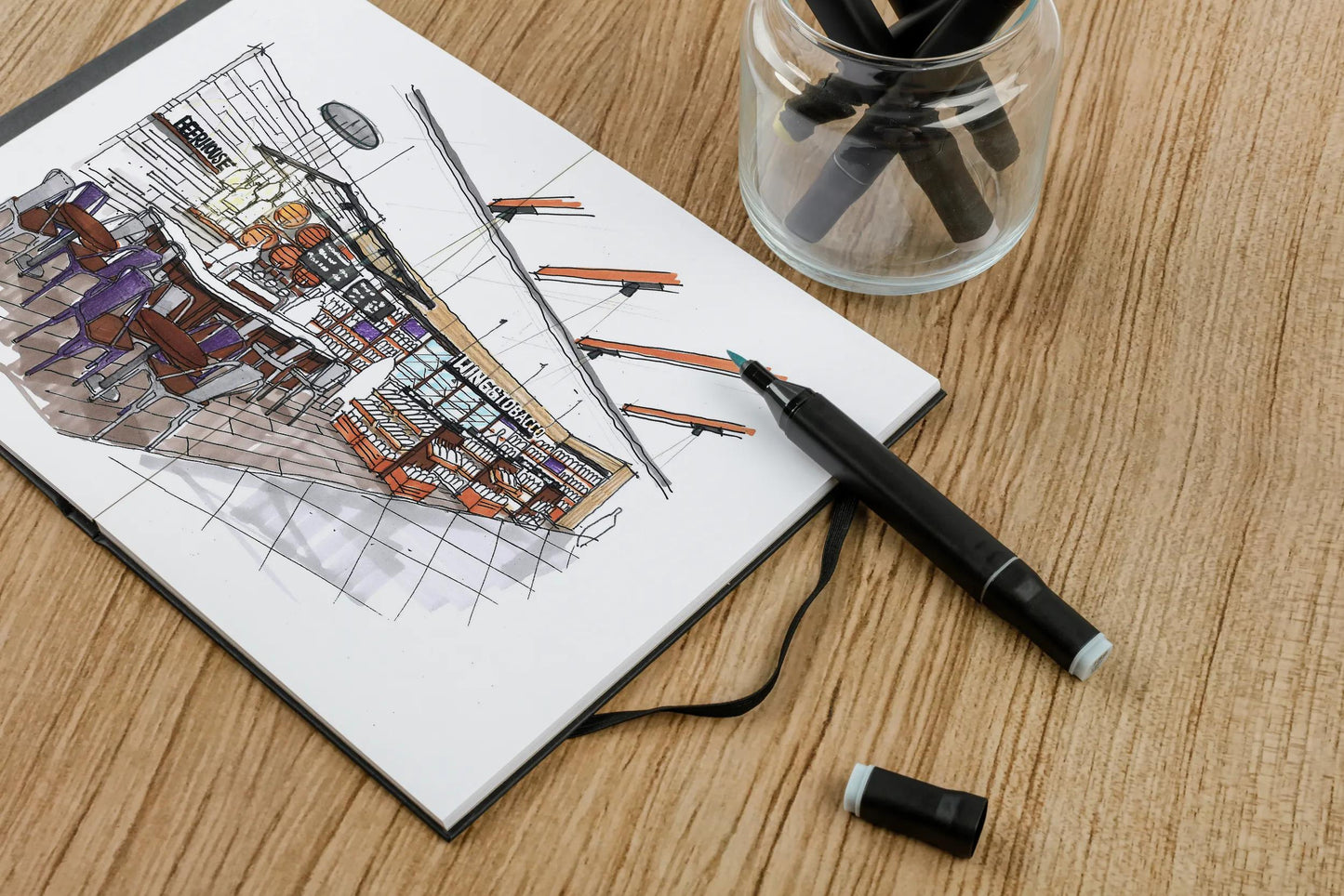 Double-sided layout notebook flat opening 25F 11x22cm 220g - Black (Pack x2)