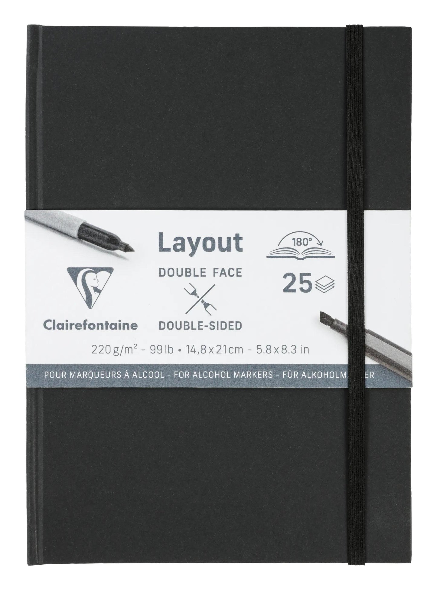 Apertura piana del quaderno a doppio lato 25F A5 220g - Nero (Pacchetto x2)