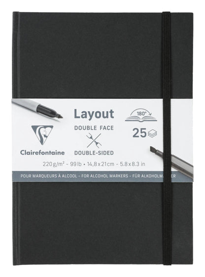 Layout double-face carnet ouverture à plat 25F A5 220g - Noir (lot de 2)