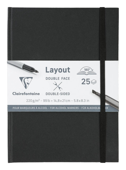 Doppelseitiges Layout Notebook flache Öffnung 25F A5 220g - Schwarz (2er-Pack)