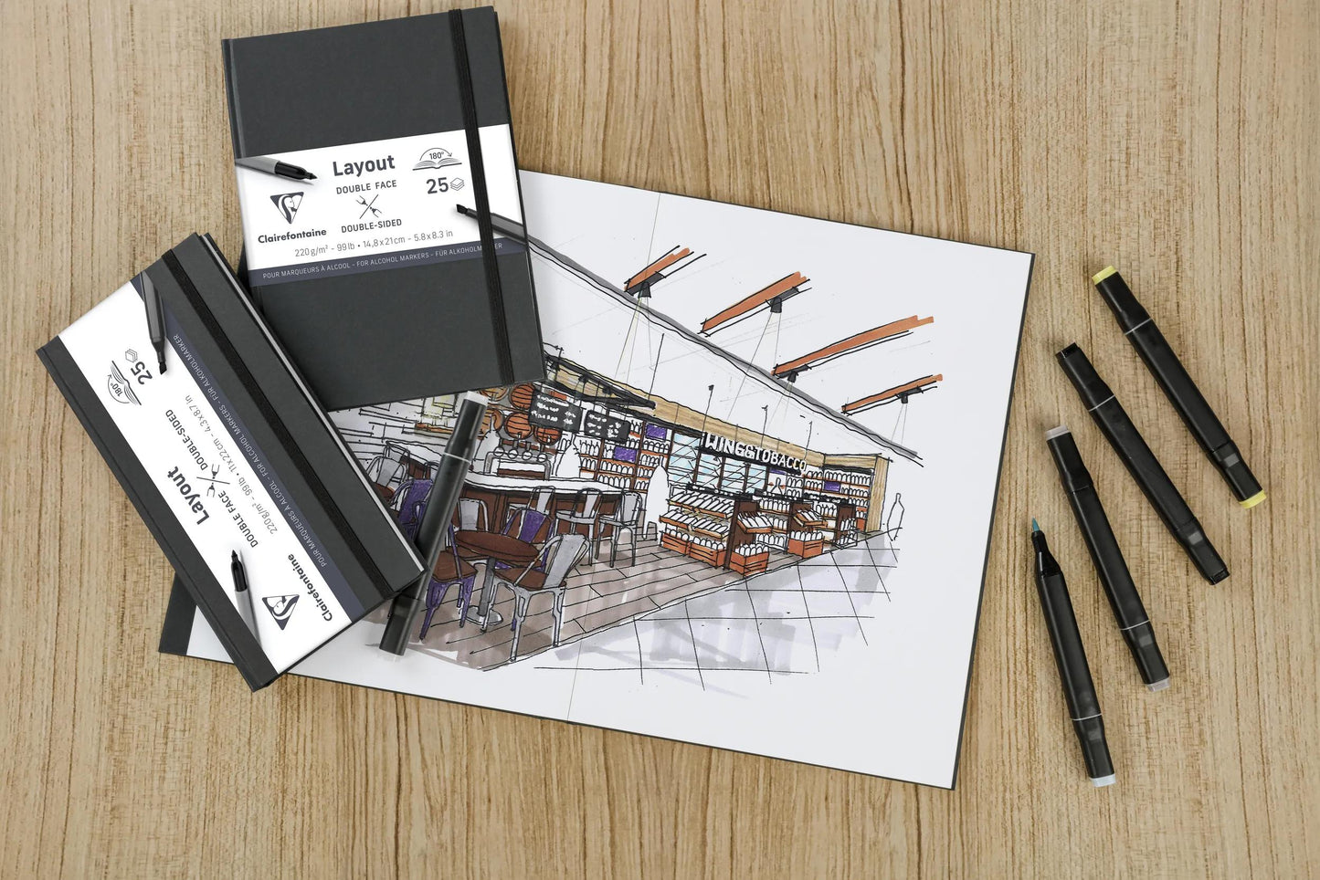 Apertura piana del quaderno a doppio lato 25F A5 220g - Nero (Pacchetto x2)