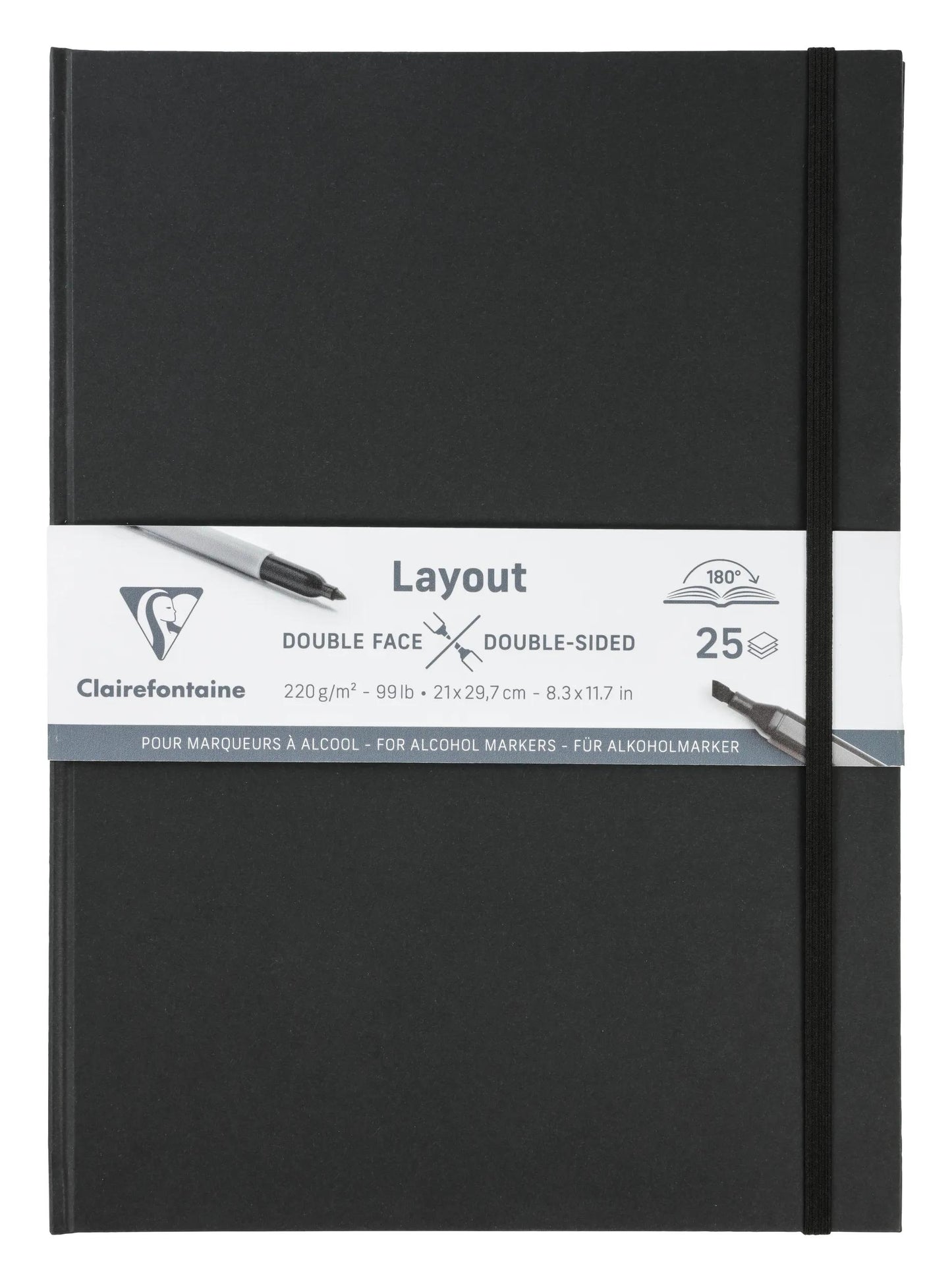 Doppelseitiges Layout Notebook flache Öffnung 25F A4 220g - Schwarz (Paket x2)