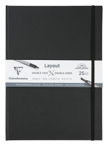 Doppelseitiges Layout Notebook flache Öffnung 25F A4 220g - Schwarz (2er-Pack)