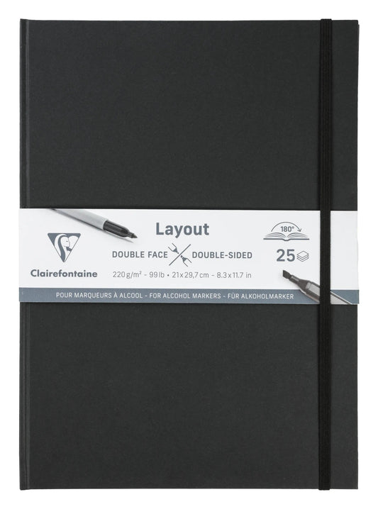Doppelseitiges Layout Notebook flache Öffnung 25F A4 220g - Schwarz (2er-Pack)