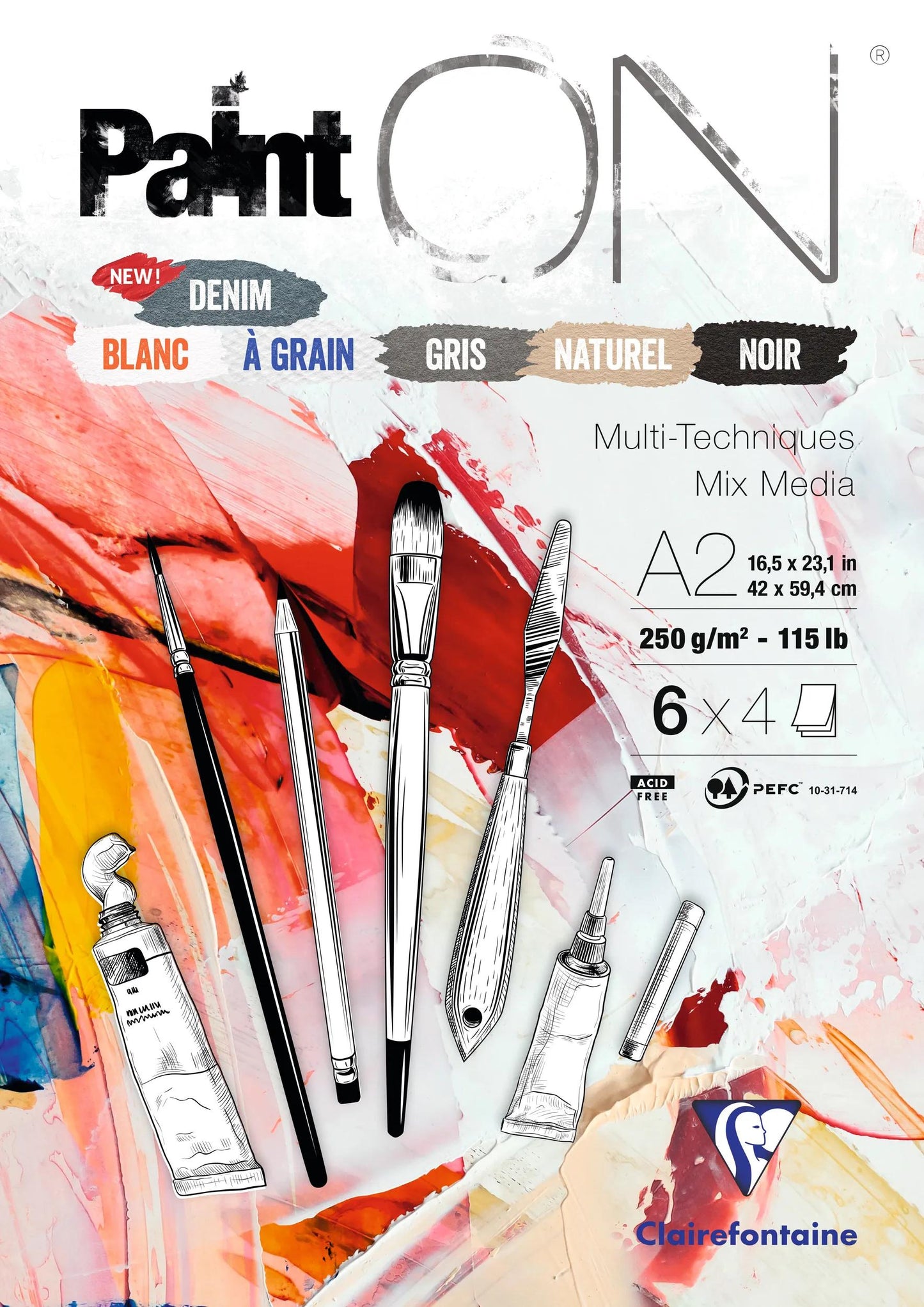 Paint'ON n°6 blocco incollato 24F A2 250g corrispondenti 6x4F - Assortimento