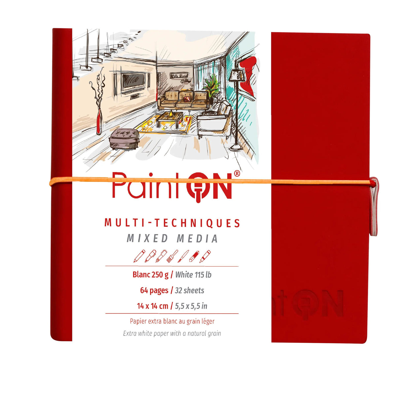 PaintON notebook sewn 32F 14x14cm 250g - Red (Pack x2)