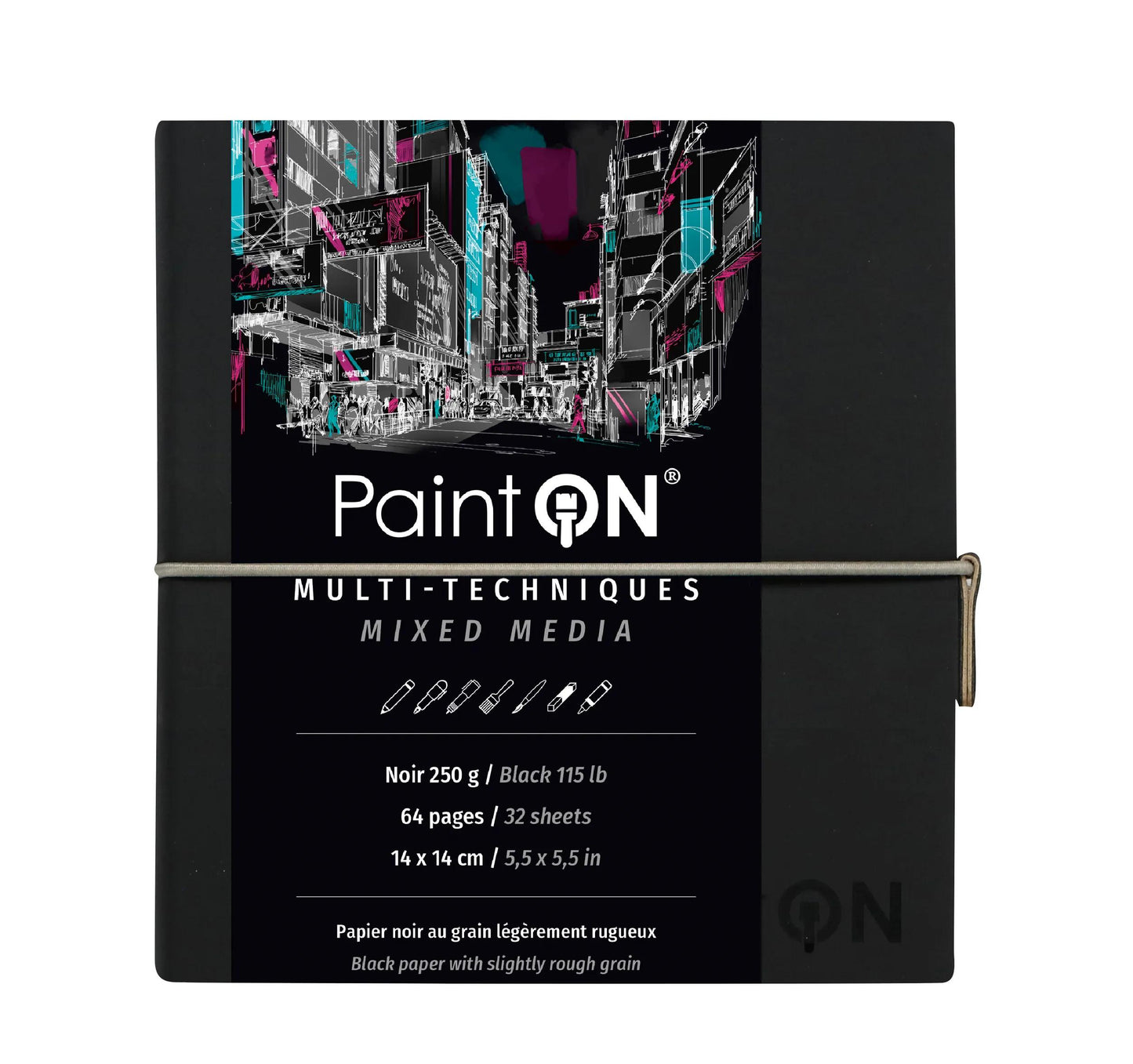 PaintON Black notebook cucito 32F 14x14cm 250g - Nero (Pacchetto x2)