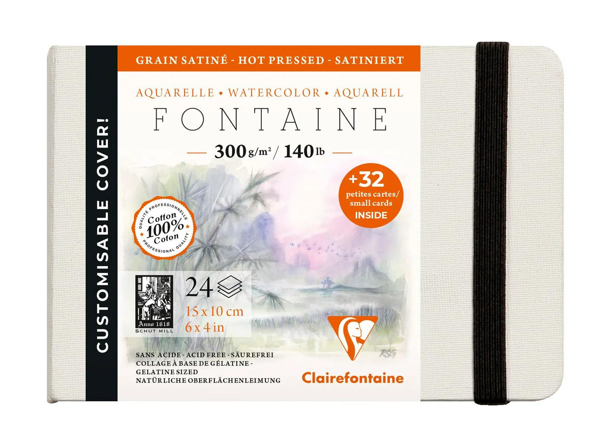 Fontaine Aquarelle carnet cousu 24F 10x15cm 300g grain satiné (cartes de visite) - Blanc (lot de 2)