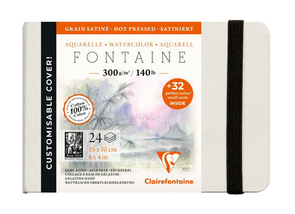 Fontaine Aquarelle carnet cousu 24F 10x15cm 300g grain satiné (cartes de visite) - Blanc (lot de 2)