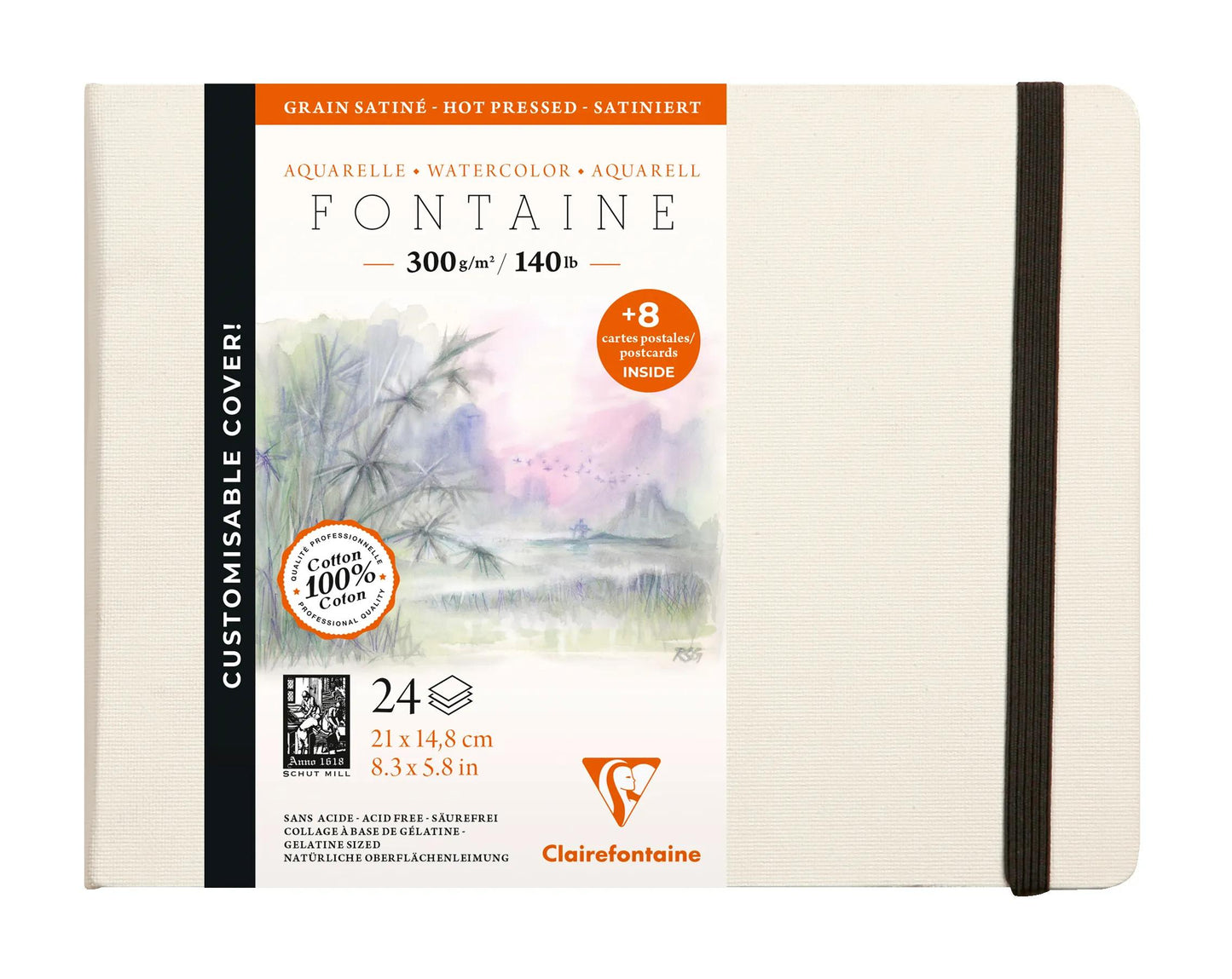 Fontana Watercolor notebook cucito 24F A5 300g di grano di raso (cartoline) - Bianco (Pacchetto x2)