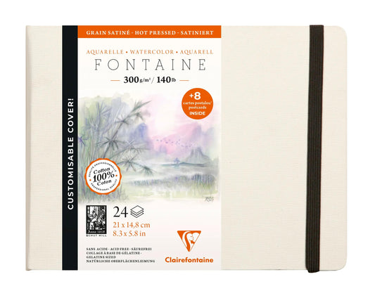 Fountain Aquarell Notizbuch vernäht 24F A5 300g Satinkorn (Postkarten) - Weiß (Paket x2)