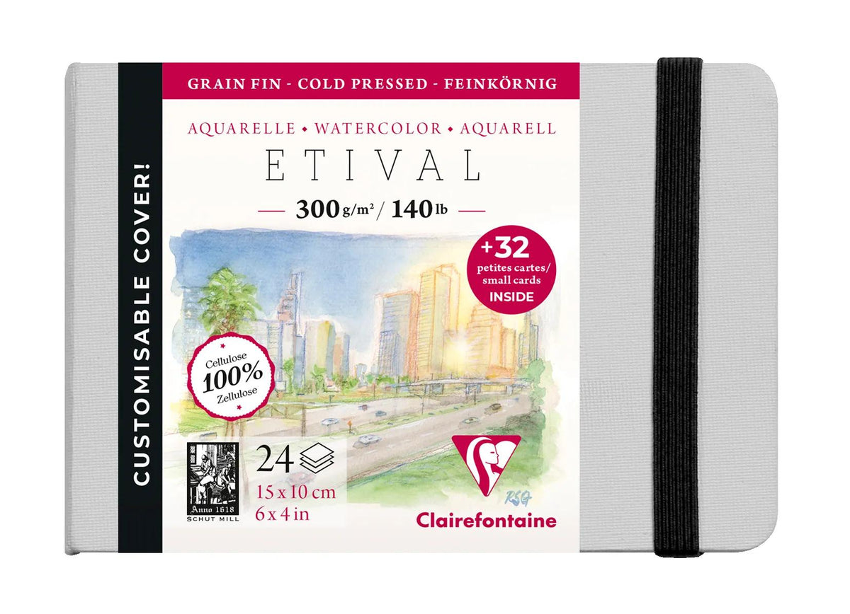 Etival Aquarell Notizbuch vernäht 24F 10x15cm 300g Feinkorn (Visitenkarten) - Grau (2er-Pack)