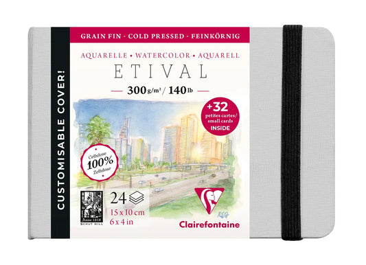 Etival Aquarell Notizbuch vernäht 24F 10x15cm 300g Feinkorn (Visitenkarten) - Grau (Paket x2)