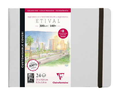 Etival Aquarell Notizbuch vernäht 24F A5 300g Feinkorn (Postkarten) - Grau (2er-Pack)