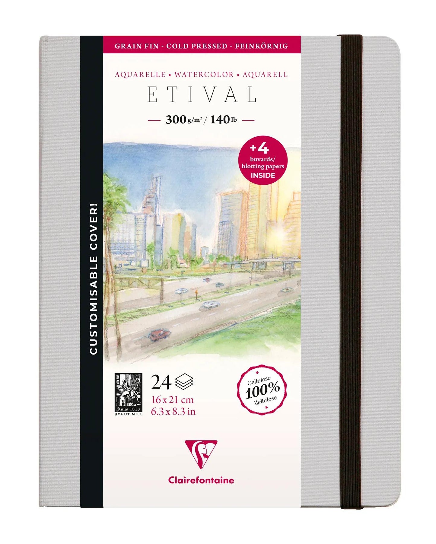 Etival Watercolor notebook cucito 24F 21x16cm 300g grana fine (carta da parati) - Grigio (Pacchetto x2)