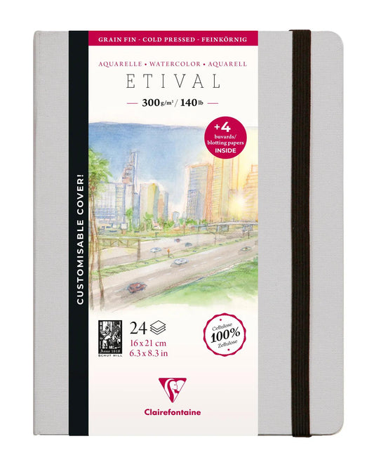 Etival Aquarell Notizbuch vernäht 24F 21x16cm 300g Feinkorn (Broodpapier) - Grau (Paket x2)