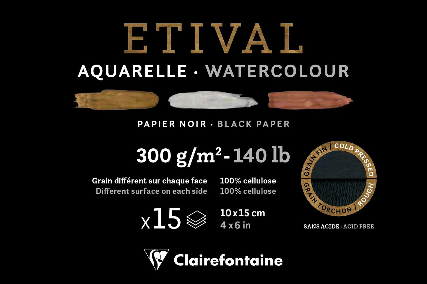Etival Black block glued 1 side 15F 10x15cm 300g double grain (Pack x2)