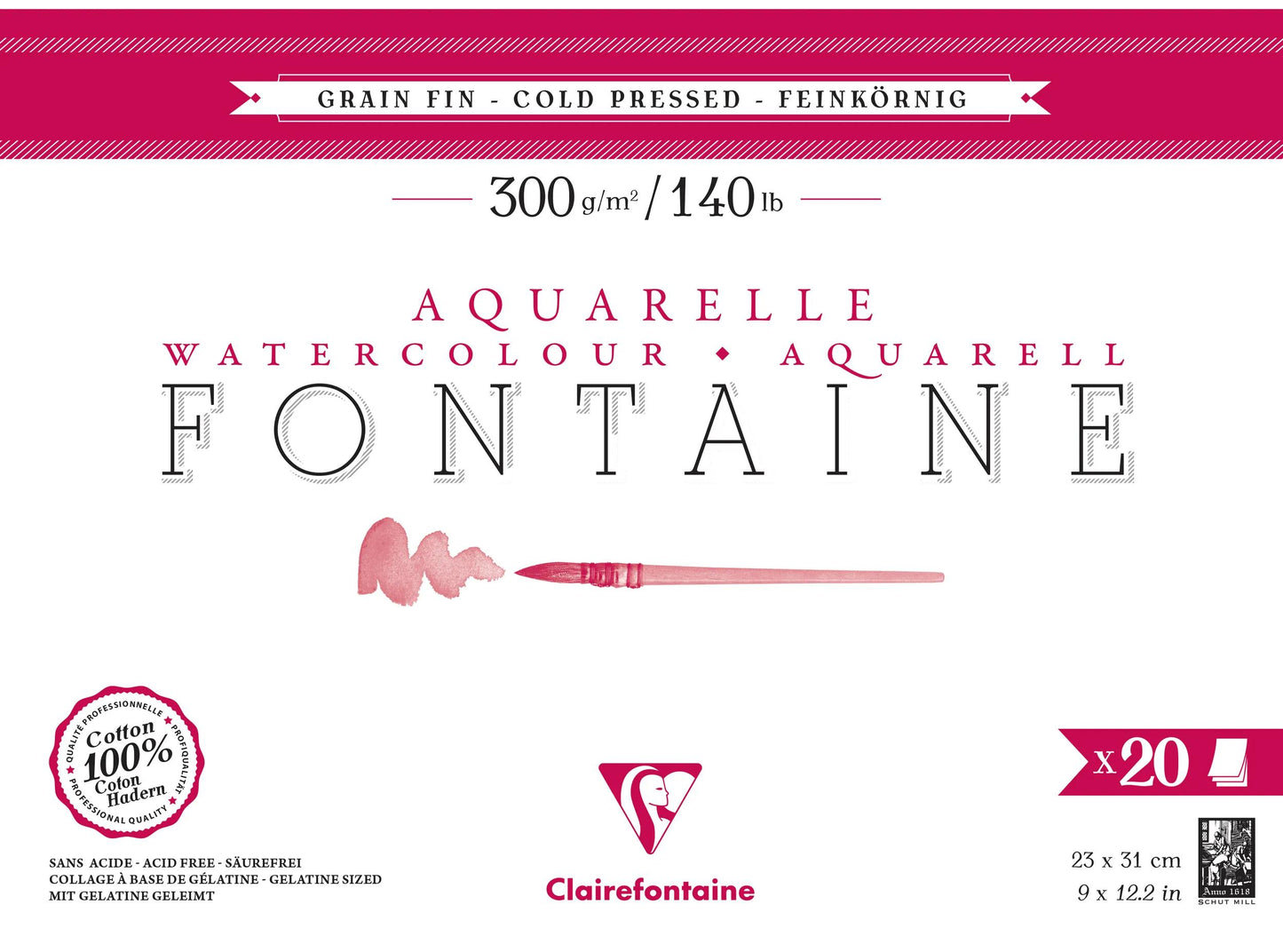 Blocco della fontana incollato 4 lati 20F 23x31cm 300g grano fine (Pacchetto x2)