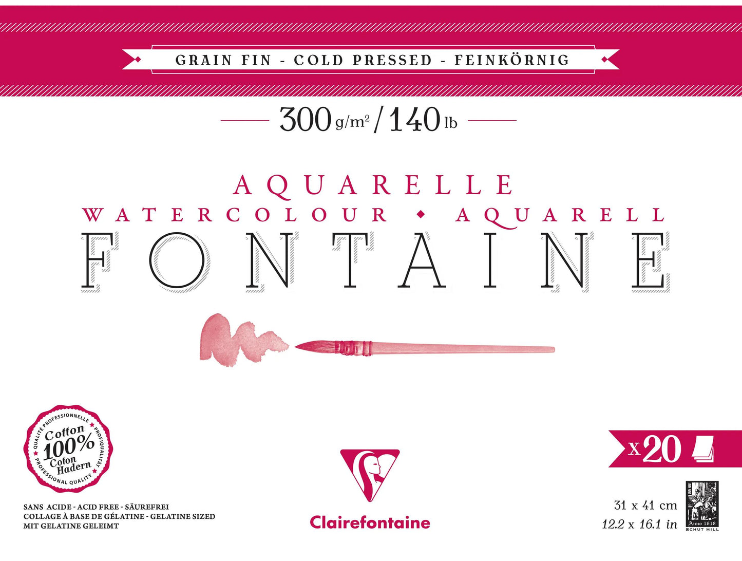 Blocco della fontana incollato 4 lati 20F 31x41cm 300g grano fine (Pacchetto x2)