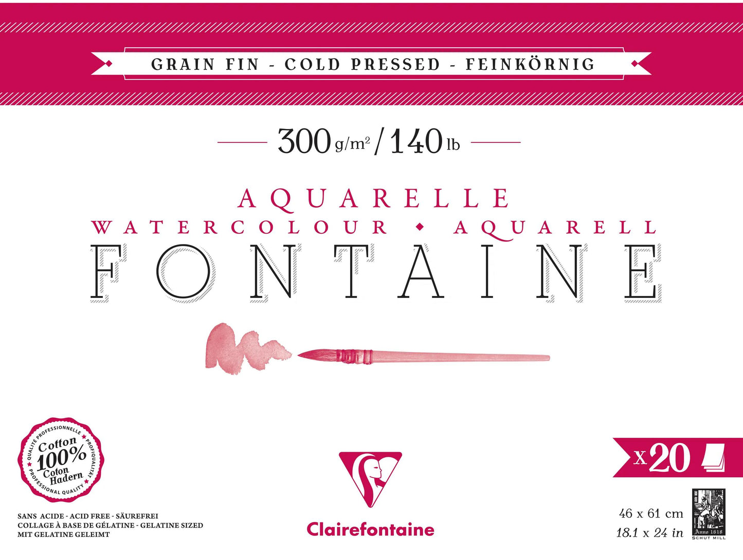 Blocco di fontana incollato 4 lati 20F 46x61cm 300g grano fine (Pacchetto x2)