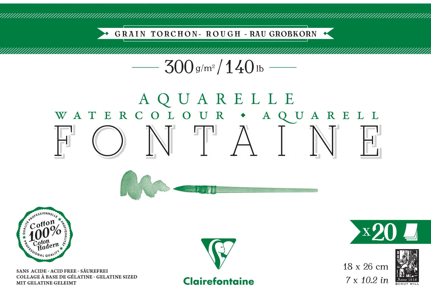 Blocco di fontana incollato 4 lati 20F 18x26cm 300g asciugamano di grano (Pacchetto x2)