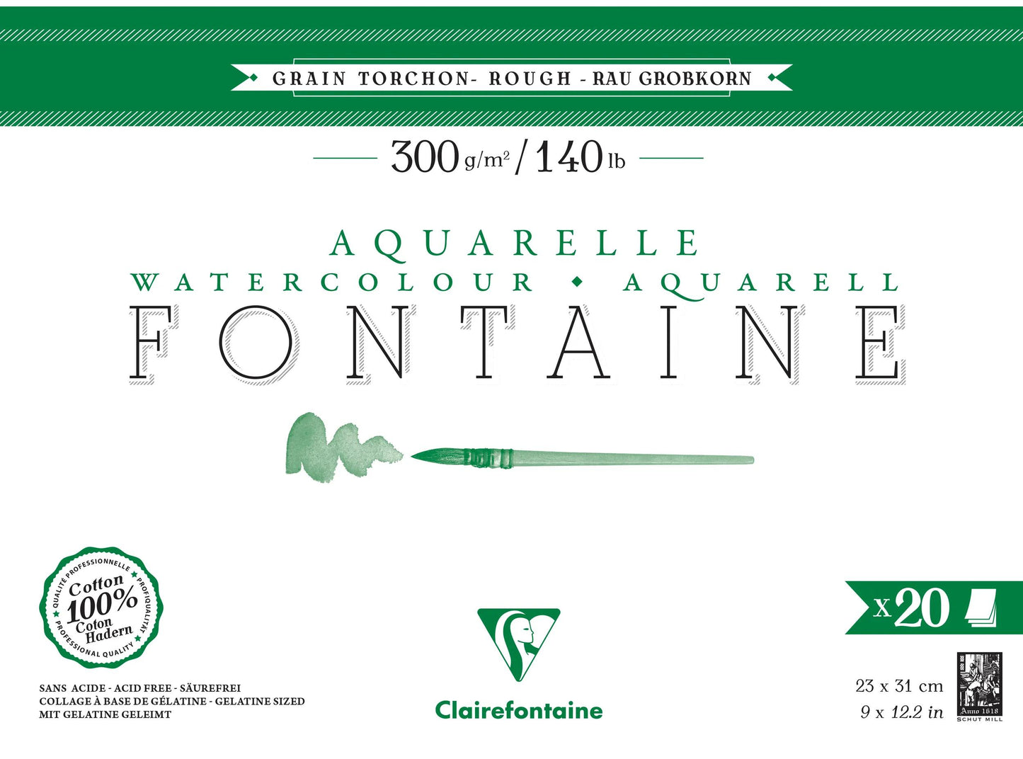 Fontaine bloc collé 4 côtés 20F 23x31cm 300g grain torchon (Lot x2)