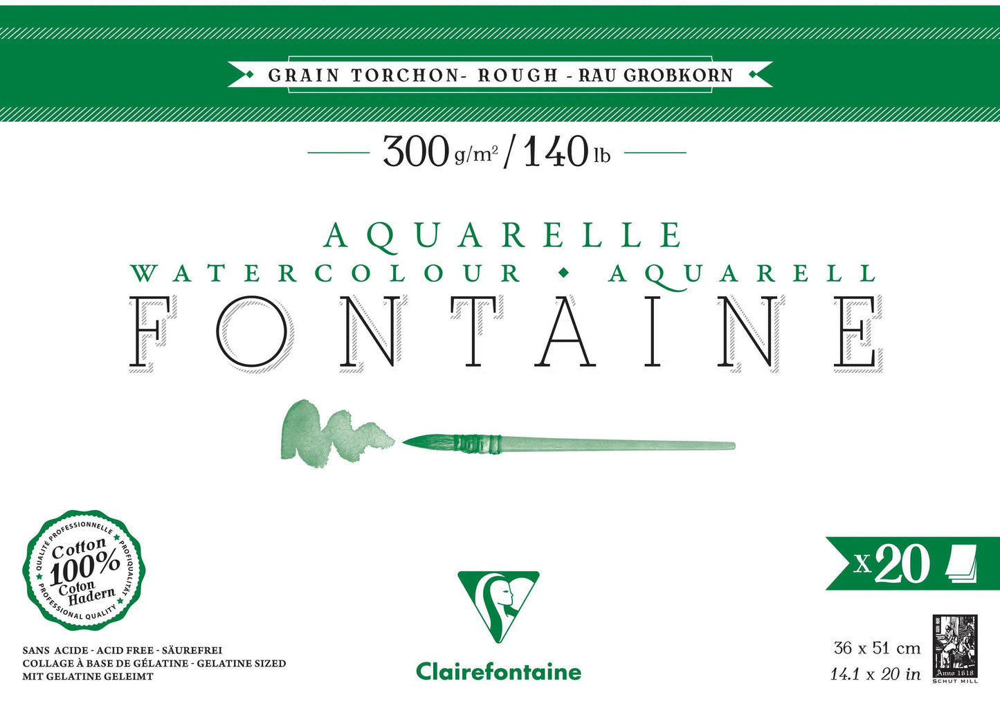 Blocco di fontana incollato 4 lati 20F 36x51cm 300g asciugamano di grano (Pacchetto x2)