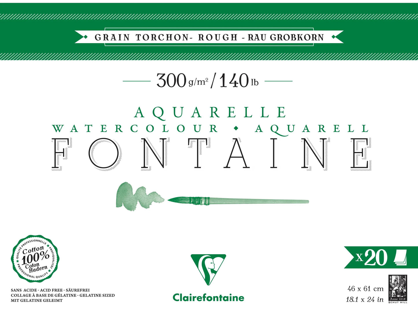 Fontaine bloc collé 4 côtés 20F 46x61cm 300g grain torchon (Lot x2)