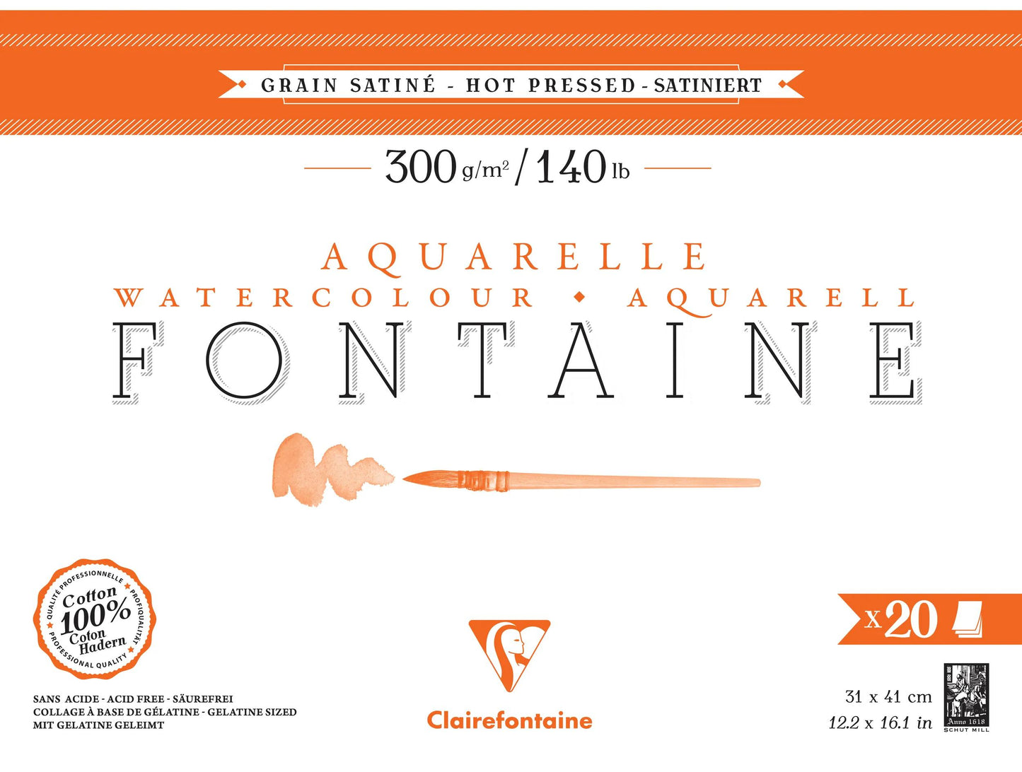 Fontaine bloc collé 4 côtés 20F 31x41cm 300g grain satiné (Lot x2)