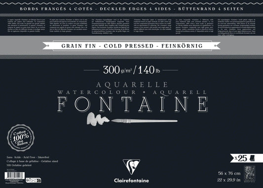 Fontaine Noir paquet 4 bords frangés 25F 56x76cm 300g grain fin