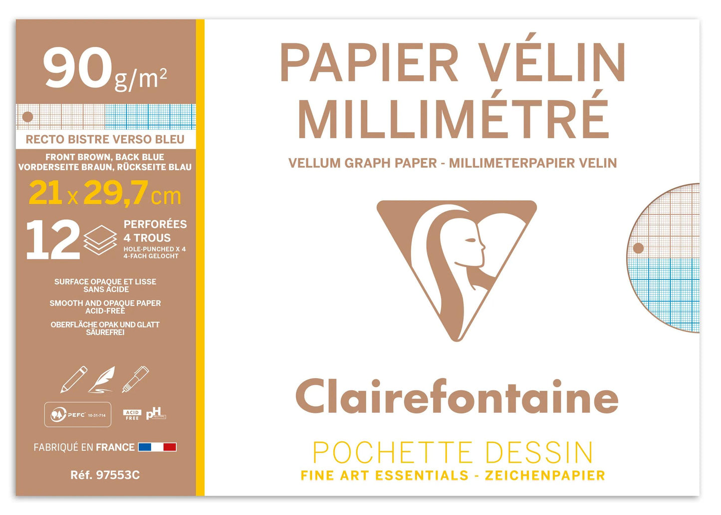 Vélin Millimétré Beutel 12F A4 90g (Perforation 4 Löcher) (Paket x10)