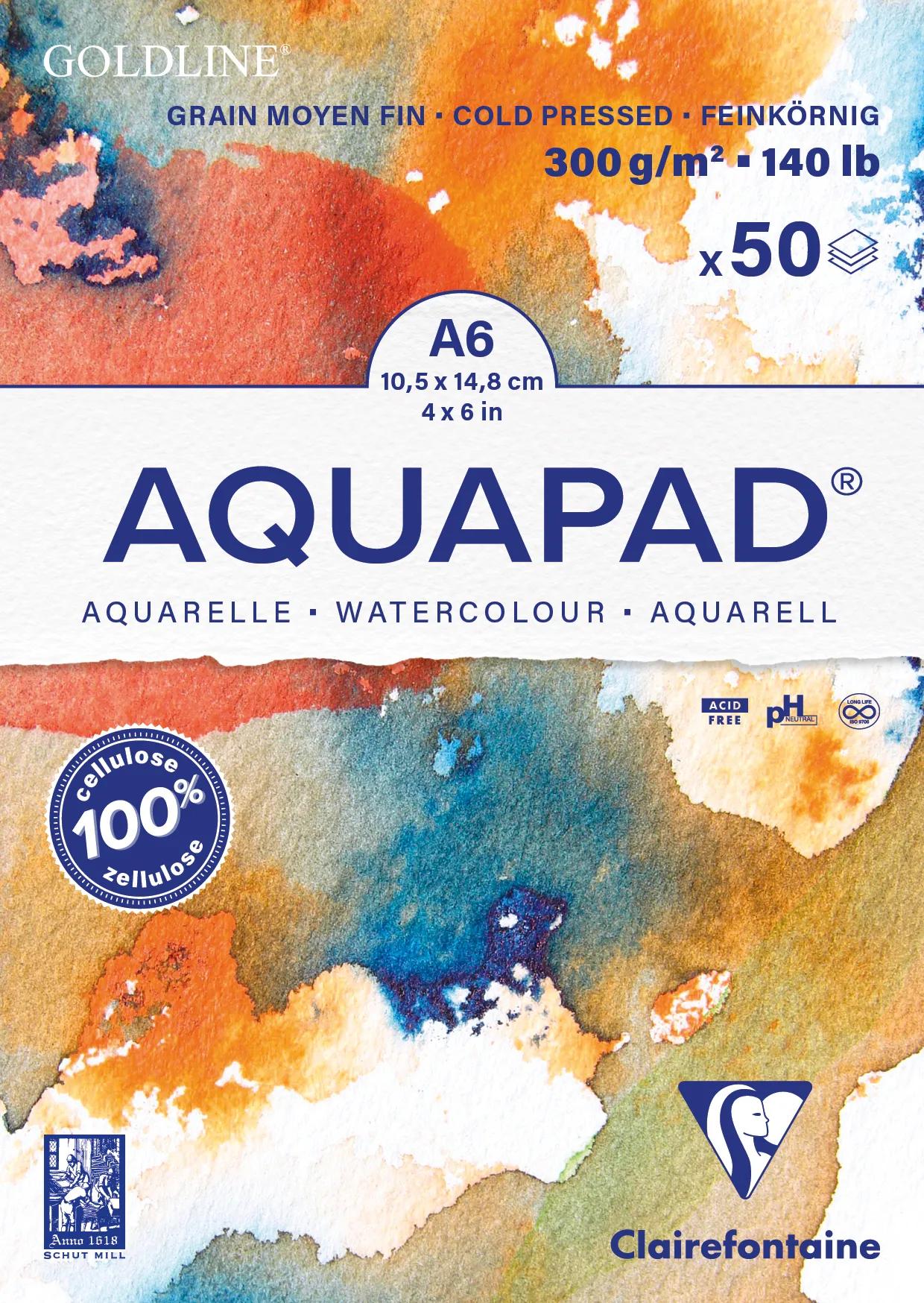 Blocco Aquapad Goldline incollato 50F A6 300g (Pacchetto x3)